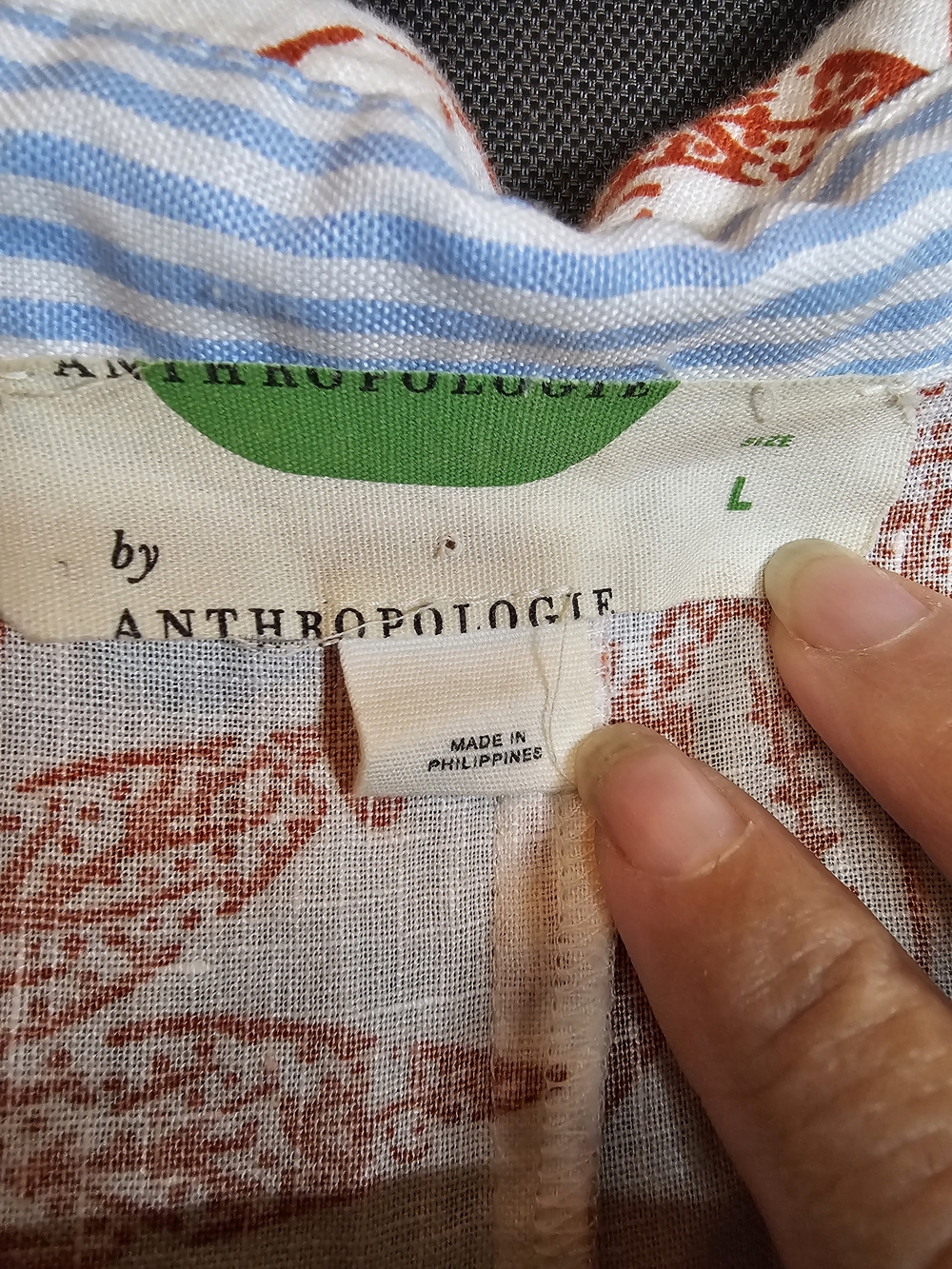 Anthropologie White and Blue Striped Collar with Rust Floral Print Top - Picture 6 of 6